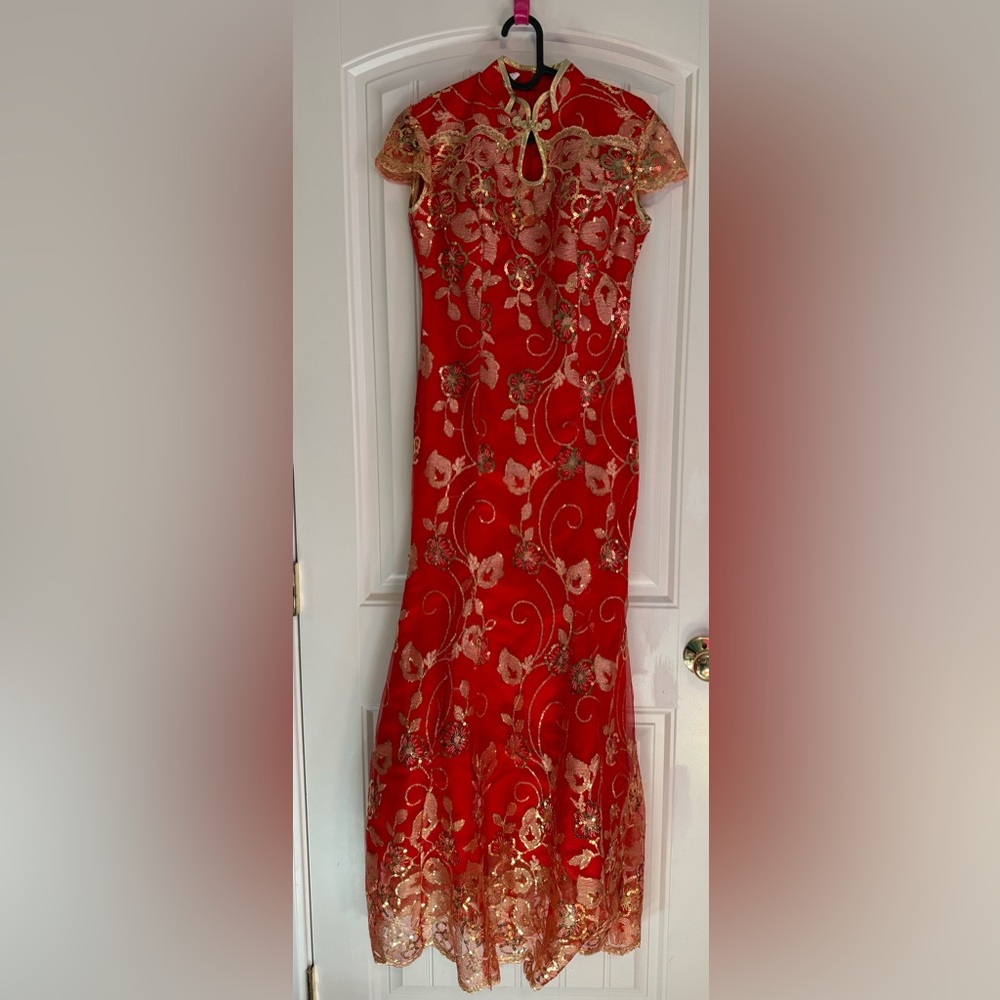 Red Floral Embroidered Dress